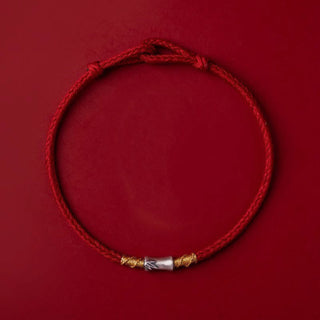 Buddha Gift Handmade 925 Sterling Silver Bamboo Design Red String Luck Braided Bracelet