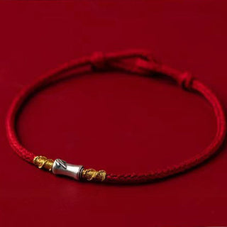 Buddha Gift Handmade 925 Sterling Silver Bamboo Design Red String Luck Braided Bracelet