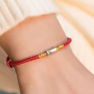 Buddha Gift Handmade 925 Sterling Silver Bamboo Design Red String Luck Braided Bracelet