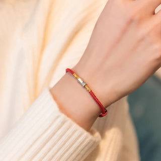 Buddha Gift Handmade 925 Sterling Silver Bamboo Design Red String Luck Braided Bracelet
