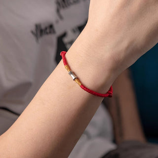 Buddha Gift Handmade 925 Sterling Silver Bamboo Design Red String Luck Braided Bracelet