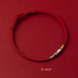 Buddha Gift Handmade 925 Sterling Silver Bamboo Design Red String Luck Braided Bracelet