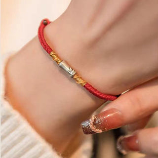 Buddha Gift Handmade 925 Sterling Silver Bamboo Design Red String Luck Braided Bracelet
