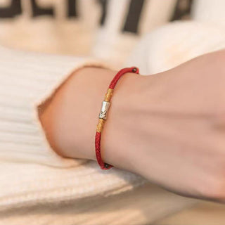 Buddha Gift Handmade 925 Sterling Silver Bamboo Design Red String Luck Braided Bracelet