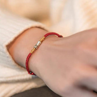 Buddha Gift Handmade 925 Sterling Silver Bamboo Design Red String Luck Braided Bracelet