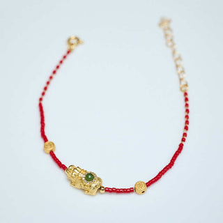 Buddha Gift 24k Gold Plated 925 Sterling Silver Liuli Glass Bead PiXiu Four Leaf Clover Joy And Happiness Wealth Bracelet