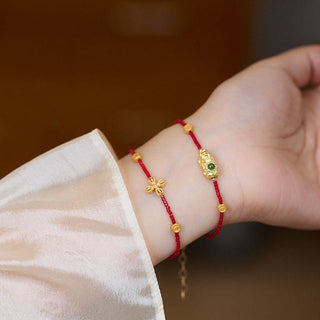 Buddha Gift 24k Gold Plated 925 Sterling Silver Liuli Glass Bead PiXiu Four Leaf Clover Joy And Happiness Wealth Bracelet
