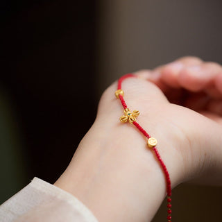 Buddha Gift 24k Gold Plated 925 Sterling Silver Liuli Glass Bead PiXiu Four Leaf Clover Joy And Happiness Wealth Bracelet