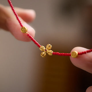 Buddha Gift 24k Gold Plated 925 Sterling Silver Liuli Glass Bead PiXiu Four Leaf Clover Joy And Happiness Wealth Bracelet