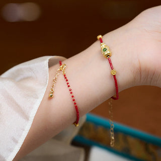 Buddha Gift 24k Gold Plated 925 Sterling Silver Liuli Glass Bead PiXiu Four Leaf Clover Joy And Happiness Wealth Bracelet