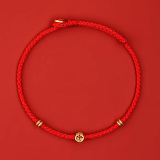 Buddha Gift Handmade Braided Red String 925 Sterling Silver Fu Character Luck Bracelet