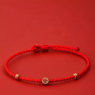 Buddha Gift Handmade Braided Red String 925 Sterling Silver Fu Character Luck Bracelet