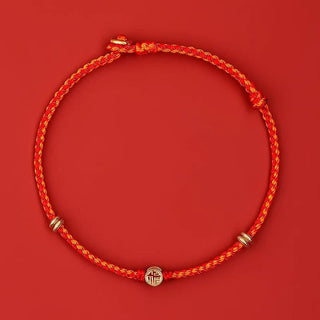Buddha Gift Handmade Braided Red String 925 Sterling Silver Fu Character Luck Bracelet
