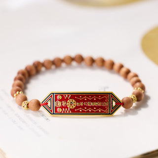 Buddha Gift Sandalwood Wood Bead Gold Plated Copper Bagua Yin Yang Chinese Character Harmony Bracelet