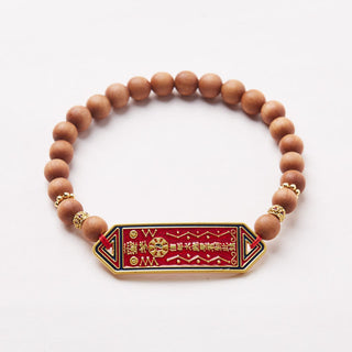 Buddha Gift Sandalwood Wood Bead Gold Plated Copper Bagua Yin Yang Chinese Character Harmony Bracelet