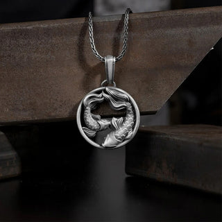 Buddha Gift Pure Tin Pisces Double Koi Fish Wealth Necklace Pendant