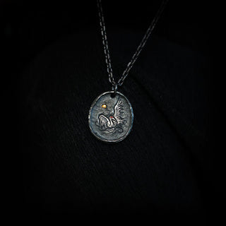 Buddha Gift 999 Sterling Silver 24k Gold Crane Auspicious Clouds Balance Necklace Pendant