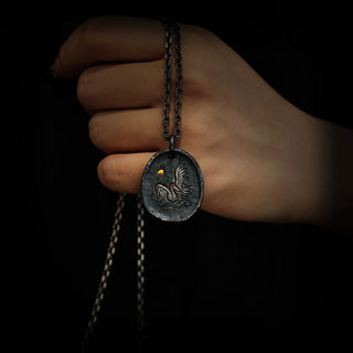 Buddha Gift 999 Sterling Silver 24k Gold Crane Auspicious Clouds Balance Necklace Pendant