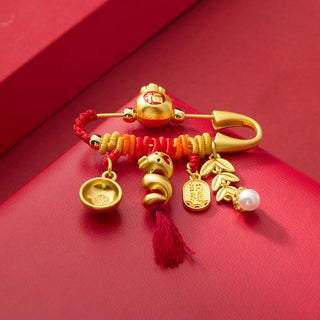 Buddha Gift Copper Year Of The Snake Tassels String Spike Fu Bowl Lucky Fortune Bag Brooch