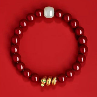 Buddha Gift Cinnabar Bead Hetian Jade Year Of The Snake Blessing Bracelet