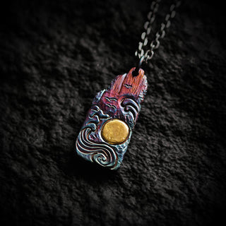 Buddha Gift 999 Sterling Silver 24k Gold Waves Sun Balance Necklace Pendant