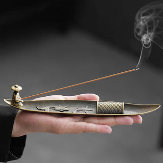 Buddha Gift Fisherman Boat Koi Fish Zinc Alloy Incense Stick Holder Healing Incense Burner Decoration