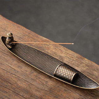 Buddha Gift Fisherman Boat Koi Fish Zinc Alloy Incense Stick Holder Healing Incense Burner Decoration