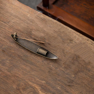 Buddha Gift Fisherman Boat Koi Fish Zinc Alloy Incense Stick Holder Healing Incense Burner Decoration