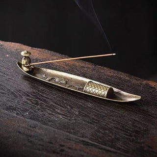 Buddha Gift Fisherman Boat Koi Fish Zinc Alloy Incense Stick Holder Healing Incense Burner Decoration