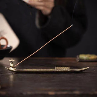 Buddha Gift Fisherman Boat Koi Fish Zinc Alloy Incense Stick Holder Healing Incense Burner Decoration