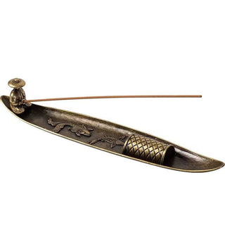 Buddha Gift Fisherman Boat Koi Fish Zinc Alloy Incense Stick Holder Healing Incense Burner Decoration