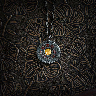 Buddha Gift 999 Sterling Silver 24k Gold Bagua Tai Chi Yin Yang Design Mountain Ghosts Spend Money Harmony Necklace Pendant