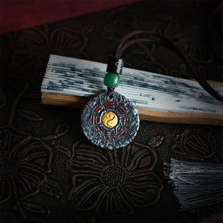 Buddha Gift 999 Sterling Silver 24k Gold Bagua Tai Chi Yin Yang Design Mountain Ghosts Spend Money Harmony Necklace Pendant