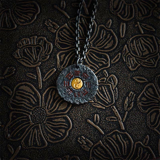 Buddha Gift 999 Sterling Silver 24k Gold Bagua Tai Chi Yin Yang Design Mountain Ghosts Spend Money Harmony Necklace Pendant