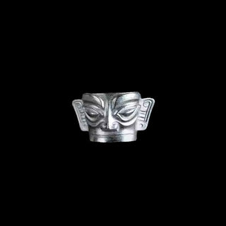 Buddha Gift 999 Sterling Silver Hand Casting Sanxingdui Mask Protection Ring