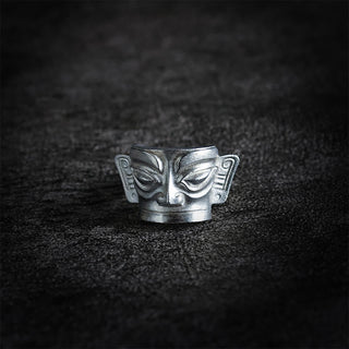 Buddha Gift 999 Sterling Silver Hand Casting Sanxingdui Mask Protection Ring
