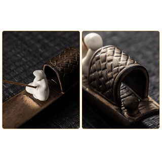 Buddha Gift Fisherman Zen Healing Brown Ceramic Stick Incense Burner Decoration