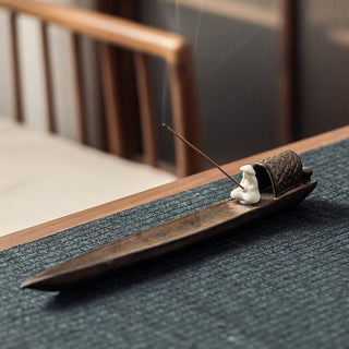 Buddha Gift Fisherman Zen Healing Brown Ceramic Stick Incense Burner Decoration