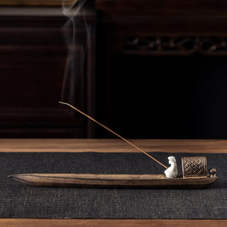 Buddha Gift Fisherman Zen Healing Brown Ceramic Stick Incense Burner Decoration