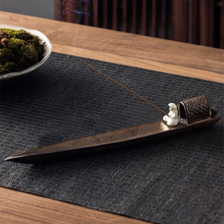 Buddha Gift Fisherman Zen Healing Brown Ceramic Stick Incense Burner Decoration