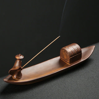 Buddha Gift Fisherman Fishing Boat Bamboo Buddha Hand Lotus Spiritual Healing Ceramic Stick Incense Burner Decoration