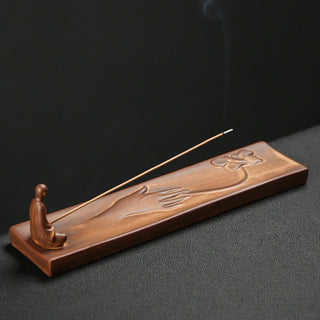 Buddha Gift Fisherman Fishing Boat Bamboo Buddha Hand Lotus Spiritual Healing Ceramic Stick Incense Burner Decoration