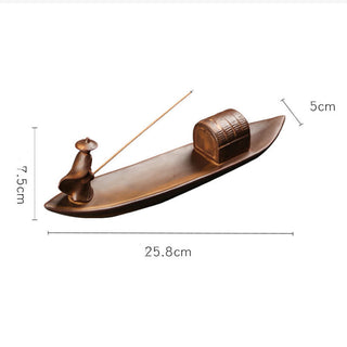 Buddha Gift Fisherman Fishing Boat Bamboo Buddha Hand Lotus Spiritual Healing Ceramic Stick Incense Burner Decoration