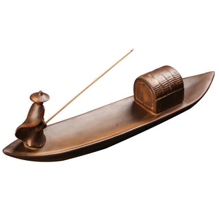 Buddha Gift Fisherman Fishing Boat Bamboo Buddha Hand Lotus Spiritual Healing Ceramic Stick Incense Burner Decoration
