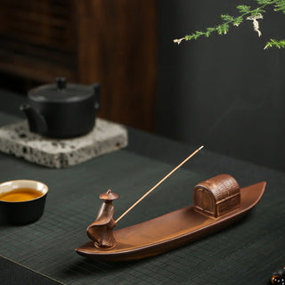 Buddha Gift Fisherman Fishing Boat Bamboo Buddha Hand Lotus Spiritual Healing Ceramic Stick Incense Burner Decoration