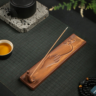 Buddha Gift Fisherman Fishing Boat Bamboo Buddha Hand Lotus Spiritual Healing Ceramic Stick Incense Burner Decoration