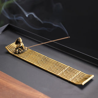 Buddha Gift Fisherman Bamboo Fishing Boat Alloy Incense Stick Holder Healing Incense Burner Decoration