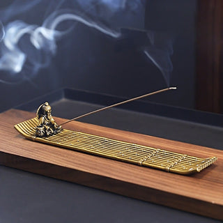Buddha Gift Fisherman Bamboo Fishing Boat Alloy Incense Stick Holder Healing Incense Burner Decoration