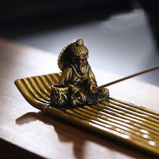 Buddha Gift Fisherman Bamboo Fishing Boat Alloy Incense Stick Holder Healing Incense Burner Decoration