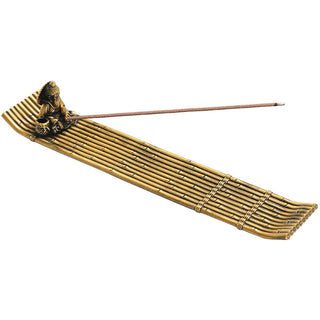 Buddha Gift Fisherman Bamboo Fishing Boat Alloy Incense Stick Holder Healing Incense Burner Decoration